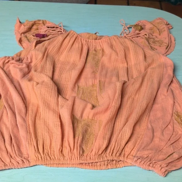 Free People Pukka Tassel Orange Top. - Picture 5 of 8